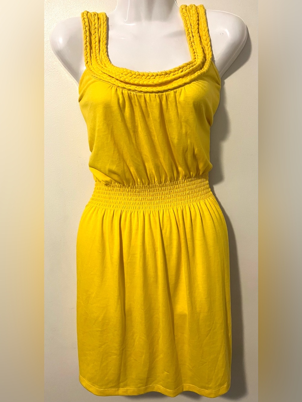 Pink Rose Yellow Braided-Neckline Stretch Maxi Dress Size L